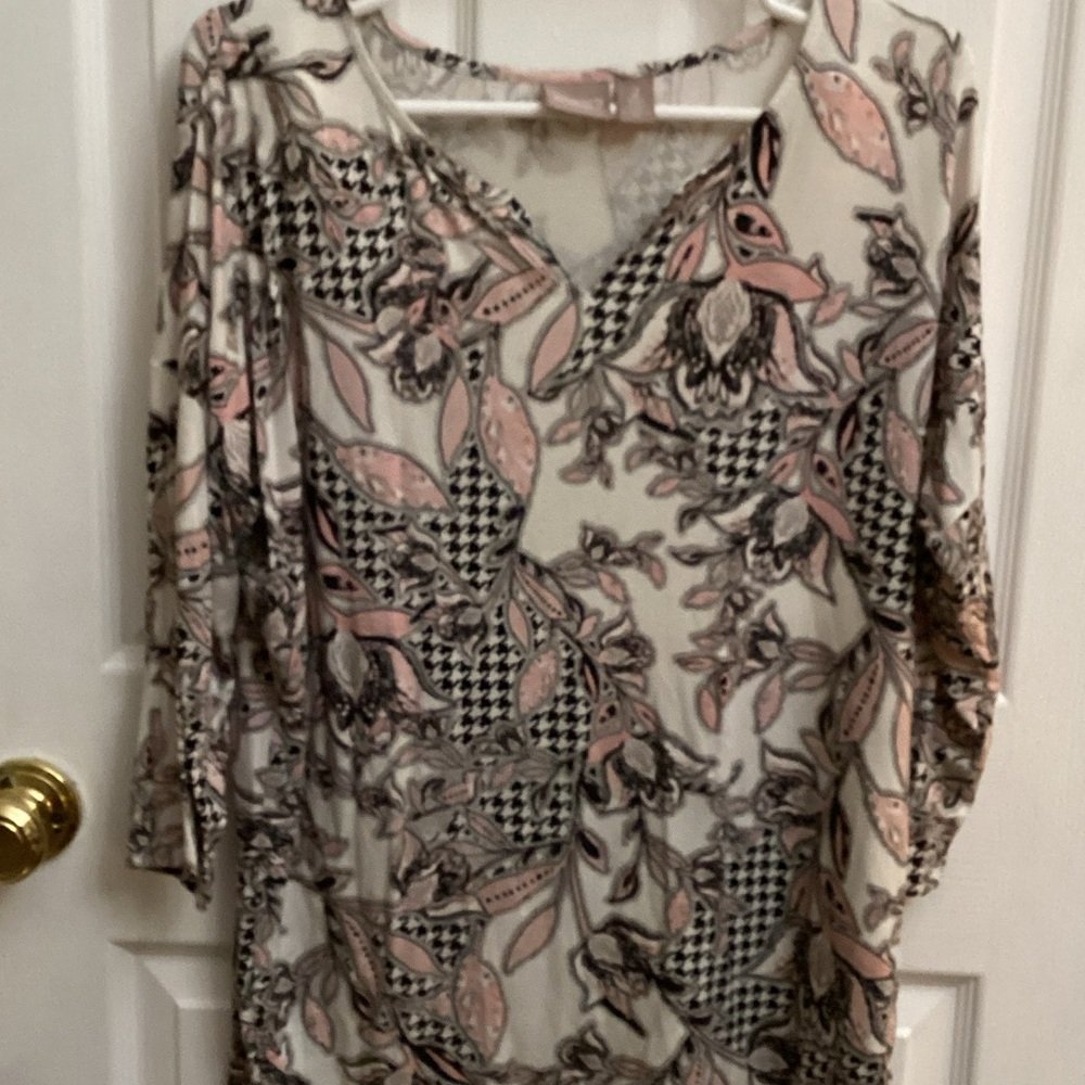Chico's Cream Long-Sleeve Blouse with Pink and Black Paisley Print
